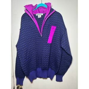 Vintage Obermeyer Kess Ski Sweater Men Large Purple Pink Part Zip Wool Mix Retro